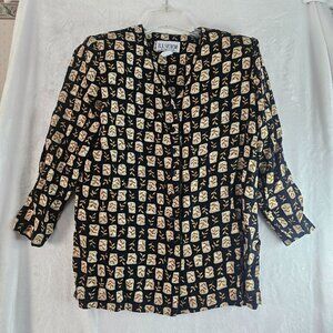 R.J. Stevens By Carol Escritor Top Blouse Button Down Size 16 V-Neck Fall Autumn